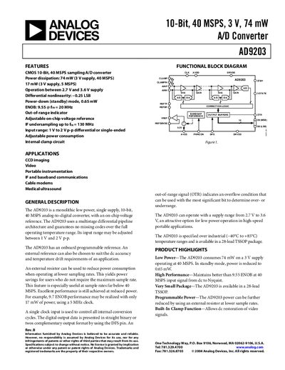 Analog Devices AD9203 Datasheet - cover page