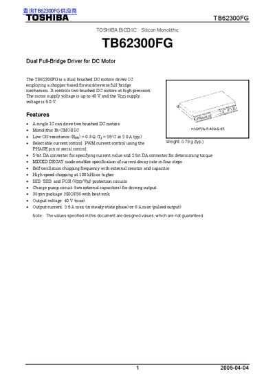 Toshiba TB62300FG Dual Full-Bridge Driver Datasheet - cover page