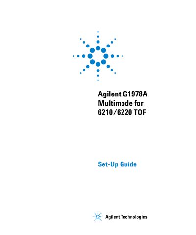 Agilent G1978A Multimode for 6210/6220 TOF Set-Up Guide - cover page