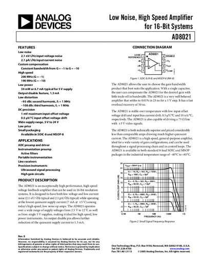 Analog Devices AD8021 Datasheet - cover page