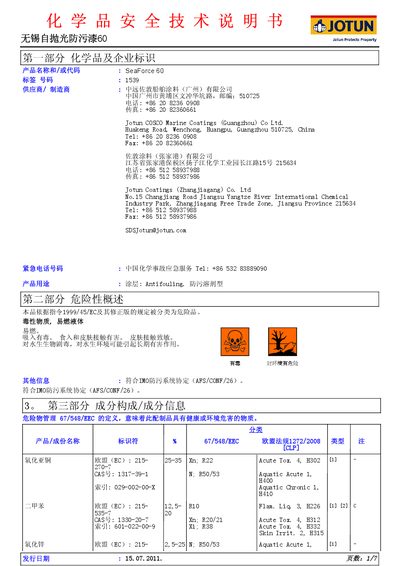 Jotun SeaForce 60 Antifouling Coating Safety Data Sheet