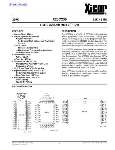 Xicor X28C256 Byte Alterable E2PROM Datasheet - cover page
