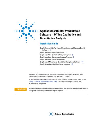 Agilent MassHunter Workstation Software Offline Qualitative Quantitative Analysis Installation Guide - cover page
