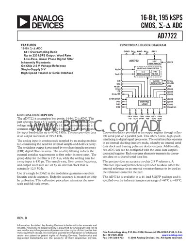 Analog Devices AD7722 Datasheet - cover page