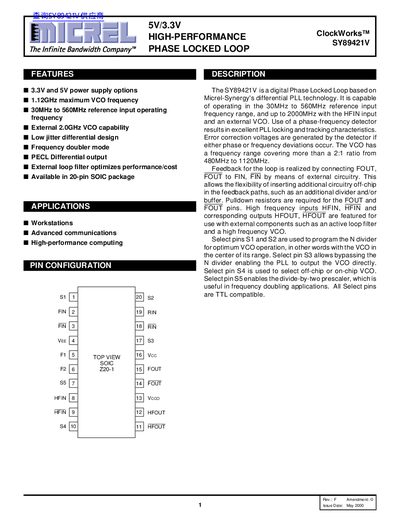 Micrel SY89421V Datasheet - cover page