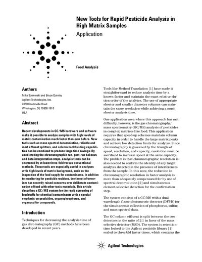 Agilent 6890N/5973N Rapid Pesticide Analysis Application Note - cover page