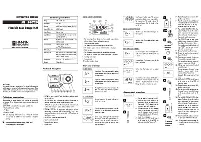Hanna Instruments HI 96729 Fluoride Meter Instruction Manual - cover page