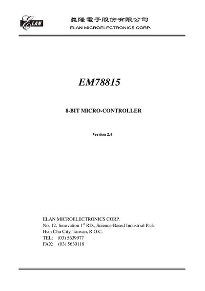 Elan EM78815 8-bit Microcontroller Datasheet