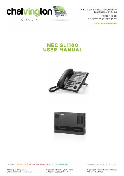 NEC SL1100 Telephone System User Manual - cover page
