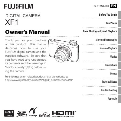 Fujifilm XF1 Digital Camera Owner's Manual - cover page