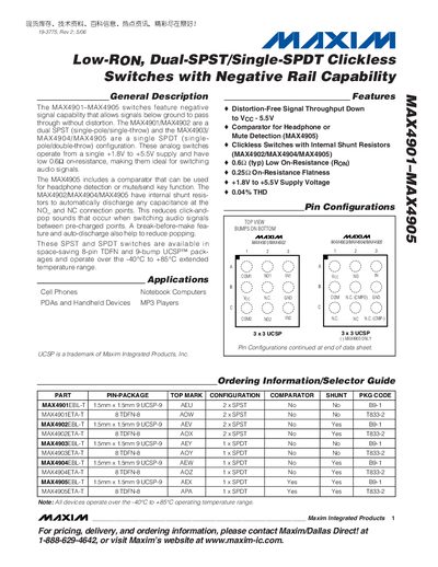 Maxim MAX4901‑MAX4905 Datasheet - cover page
