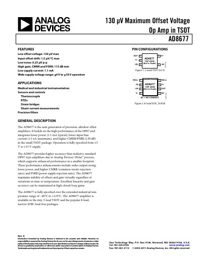 Analog Devices AD8677 Op Amp Datasheet - cover page