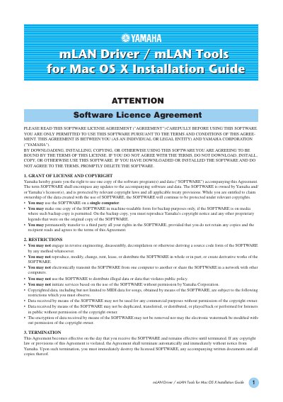 Yamaha mLAN Driver / mLAN Tools for Mac OS X Installation Guide - cover page