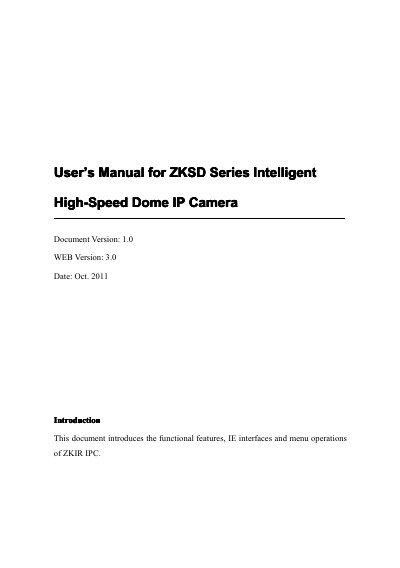 ZKIVision ZKSD Series Intelligent High-Speed Dome IP Camera User Manual - cover page