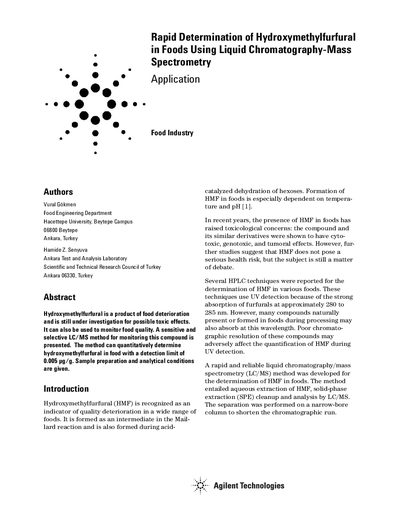 Agilent 1100 Series LC/MS Hydroxymethylfurfural Determination Application Note - cover page