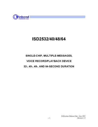 INFORMATION STORAGE DEVICES ISD2532/40/48/64 SINGLE-CHIP MULTIPLE-MESSAGES VOICE RECORD/PLAYBACK DEVICE 32- 40- 48- AND 64-SECOND DURATION - cover page