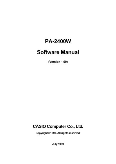 Casio PA-2400W Software Manual - cover page