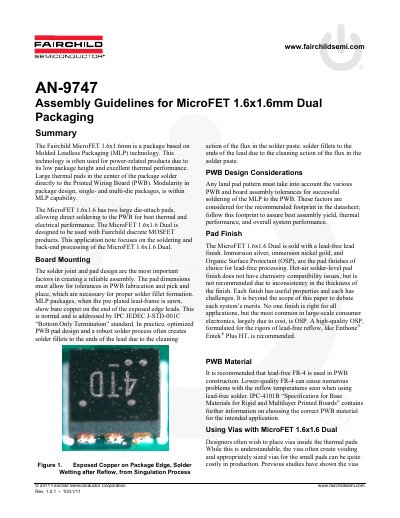 Fairchild Semiconductor AN-9747 Assembly Guidelines for MicroFET 1.6x1.6mm Dual Packaging - cover page