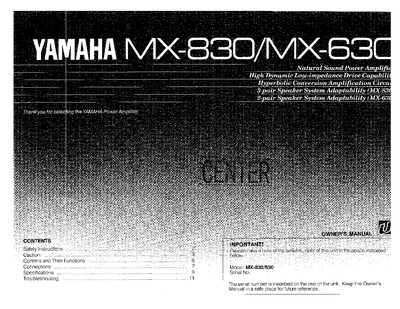 Yamaha MX-830/MX-630 Stereo Power Amplifier Owner's Manual - cover page
