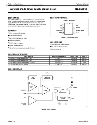 Philips Semiconductors NE/SE5561 Switched-Mode Power Supply Control Circuit Datasheet - cover page