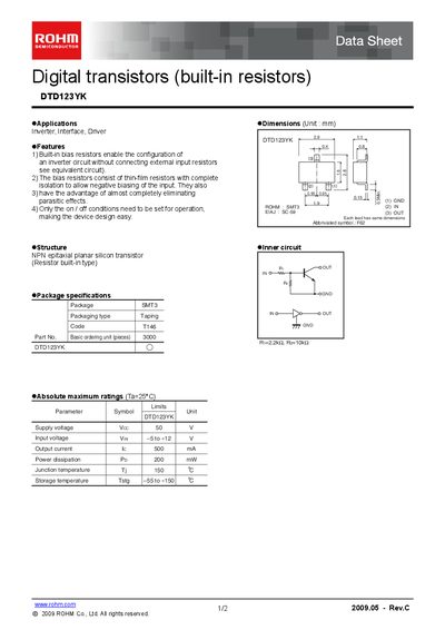ROHM DTD123YK Digital Transistor Datasheet - cover page