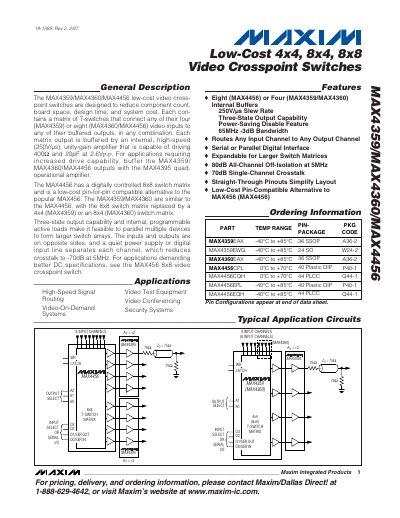Maxim MAX4359, MAX4360, MAX4456 Video Crosspoint Switches Datasheet - cover page