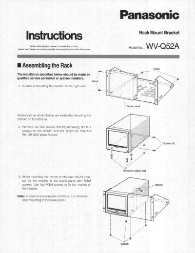 Panasonic WV-Q52A Rack Mount Bracket Installation Guide - cover page