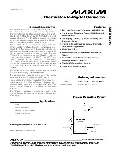 Maxim Integrated MAX6682 Thermistor-to-Digital Converter Datasheet - cover page