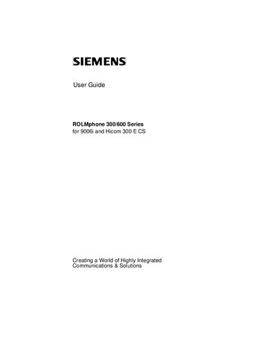 Siemens ROLMphone 300/600 Series User Guide - cover page