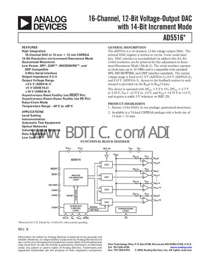 Analog Devices AD5516 16-Channel 12-Bit Voltage-Output DAC Datasheet - cover page