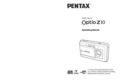 Pentax Optio Z10 Digital Camera Operating Manual - cover page