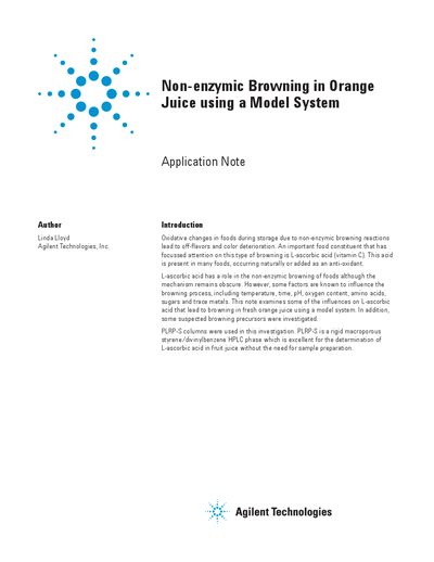 Agilent Non-enzymic Browning in Orange Juice Application Note - cover page