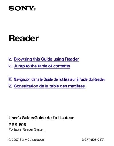 Sony PRS-505 E-Reader User Manual - cover page