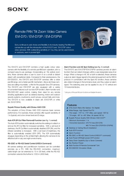 Sony EVI-D70/EVI-D70P/EVI-D70PW User Manual - cover page