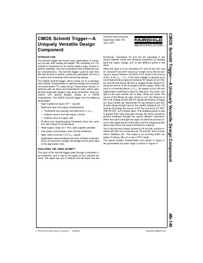 Fairchild Semiconductor MM54C14/MM74C14 CMOS Schmitt Trigger Application Note