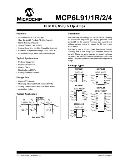 Microchip MCP6L91/1R/2/4 Datasheet - cover page