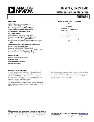 Analog Devices ADN4664 LVDS Differential Line Receiver Products Handbook - cover page
