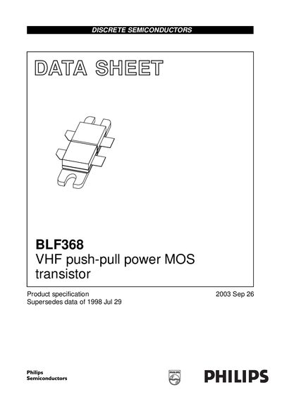 Philips BLF368 VHF Push-Pull Power MOS Transistor Datasheet - cover page