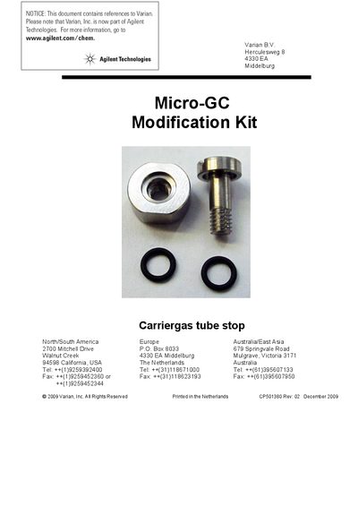 Agilent CP740828 Micro-GC Modification Kit Parts List - cover page