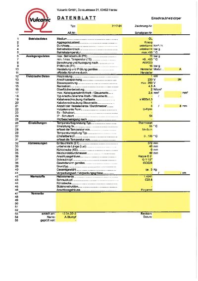 Vulcanic 2117-01 Insertion Heater Datasheet - cover page
