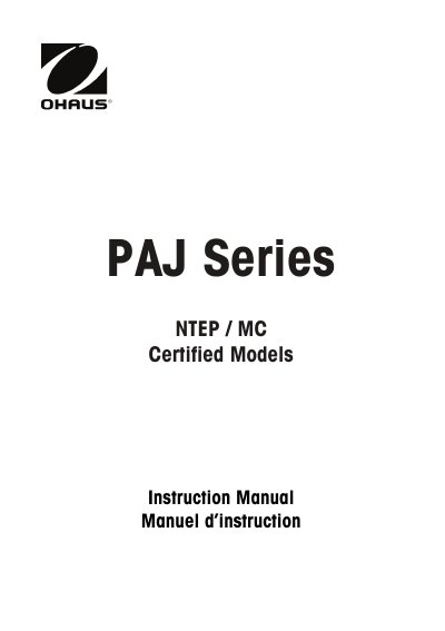 OHAUS PAJ-N Series NTEP/MC Certified Instruction Manual - cover page