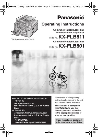 Panasonic KX-FLB811/KX-FLB801 Flatbed Laser Fax Station Quick Reference Guide - cover page