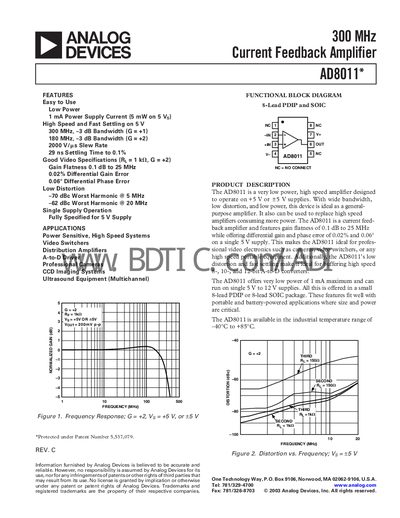 Analog Devices AD8011 Datasheet - cover page