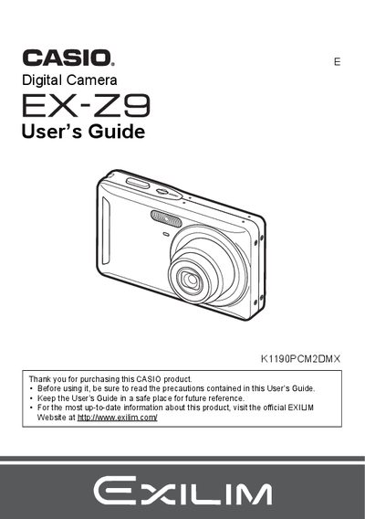 Casio EX-Z9 Digital Camera User's Guide - cover page
