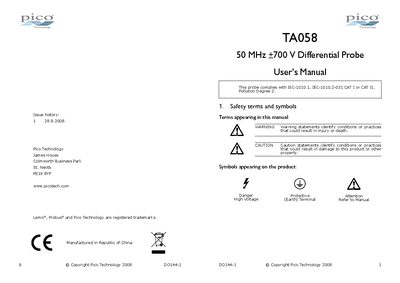 Pico Technology TA058 Differential Probe User Manual - cover page