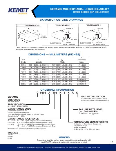 KEMET GR900 Series Ceramic Capacitor Datasheet - cover page
