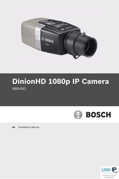 Bosch DinionHD 1080p IP Camera NBN-832 Installation Manual - cover page