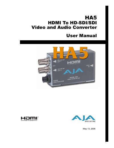 AJA HA5 HDMI to SDI/HD-SDI Video and Audio Converter User Manual - cover page