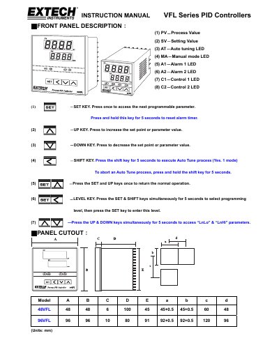 Extech VFL Series PID Controllers Instruction Manual - cover page