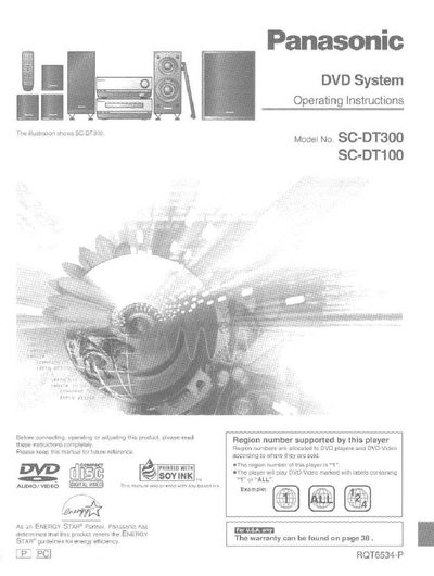 Panasonic SC-DT300/SC-DT100 DVD System Operating Instructions - cover page